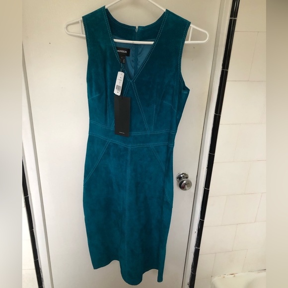 Danier leather, teal suede dress, size 0, new with tags - Picture 1 of 7